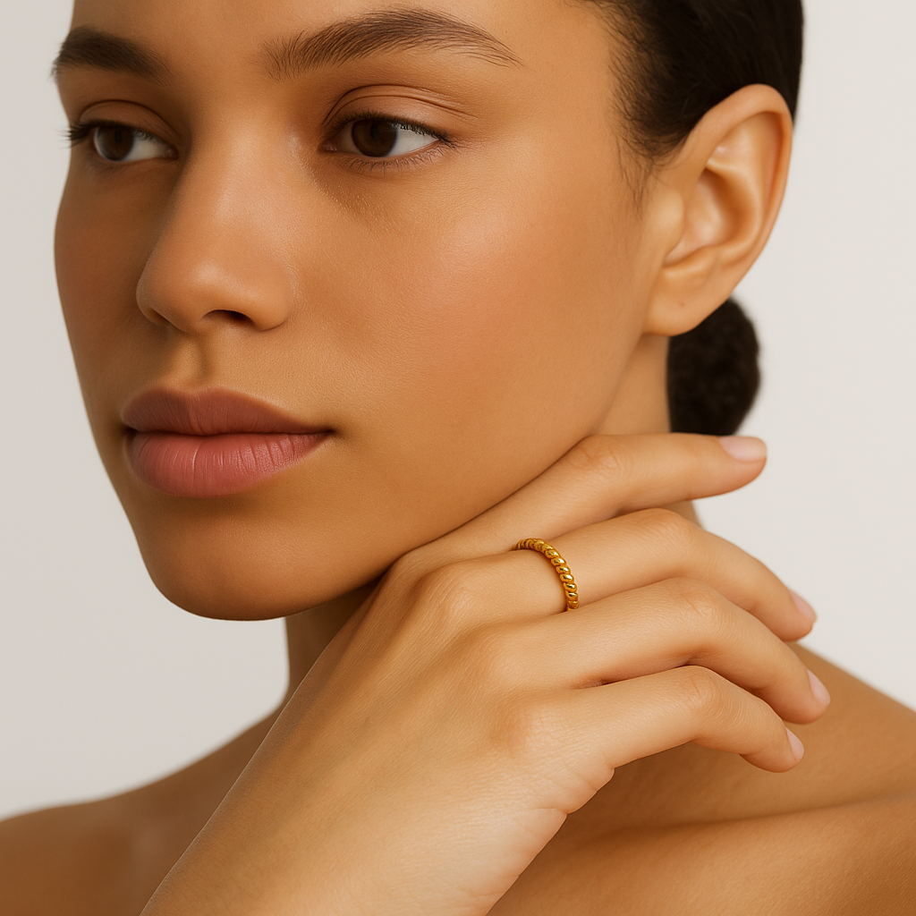 Yellow Gold Beaded Motif Ring